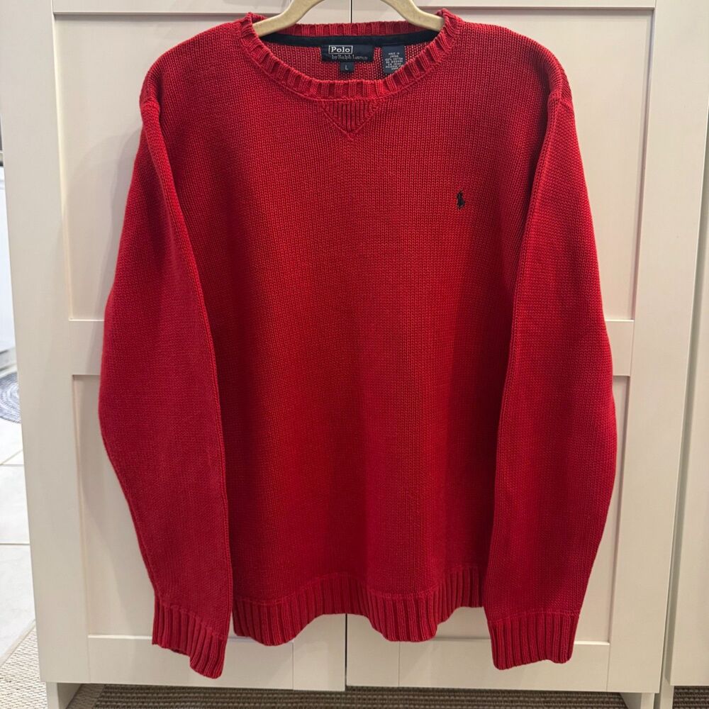 Vintage 90's Polo by Ralph Lauren Red Sweater, Large, 100% Cotton, Made in Japan